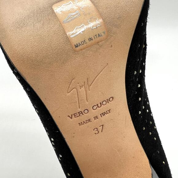 GIUSEPPE ZANOTTI Rhinestone Heels Womens 37 Black Scarpe Nero Strass Court Pump - Picture 8 of 12